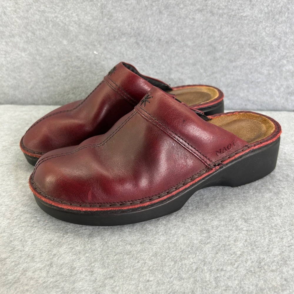 NAOT Slip Ons Mules Clogs Shoes Womens Sz EU 39 US 8 Red Leather Burgundy